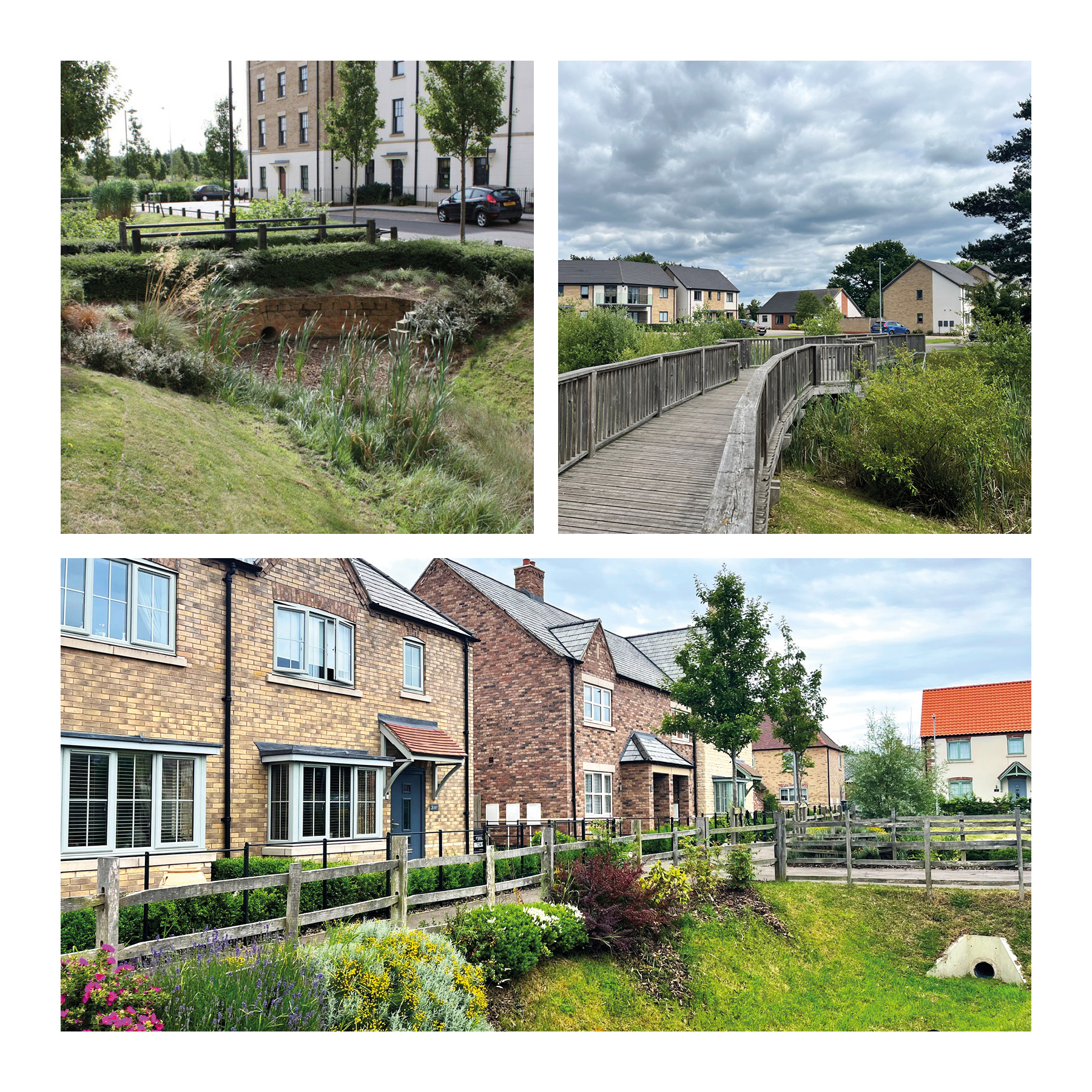 Photos of well-integrated SuDS Upton, Northampton, Westbrooke Road, Lincoln and Nettleham.