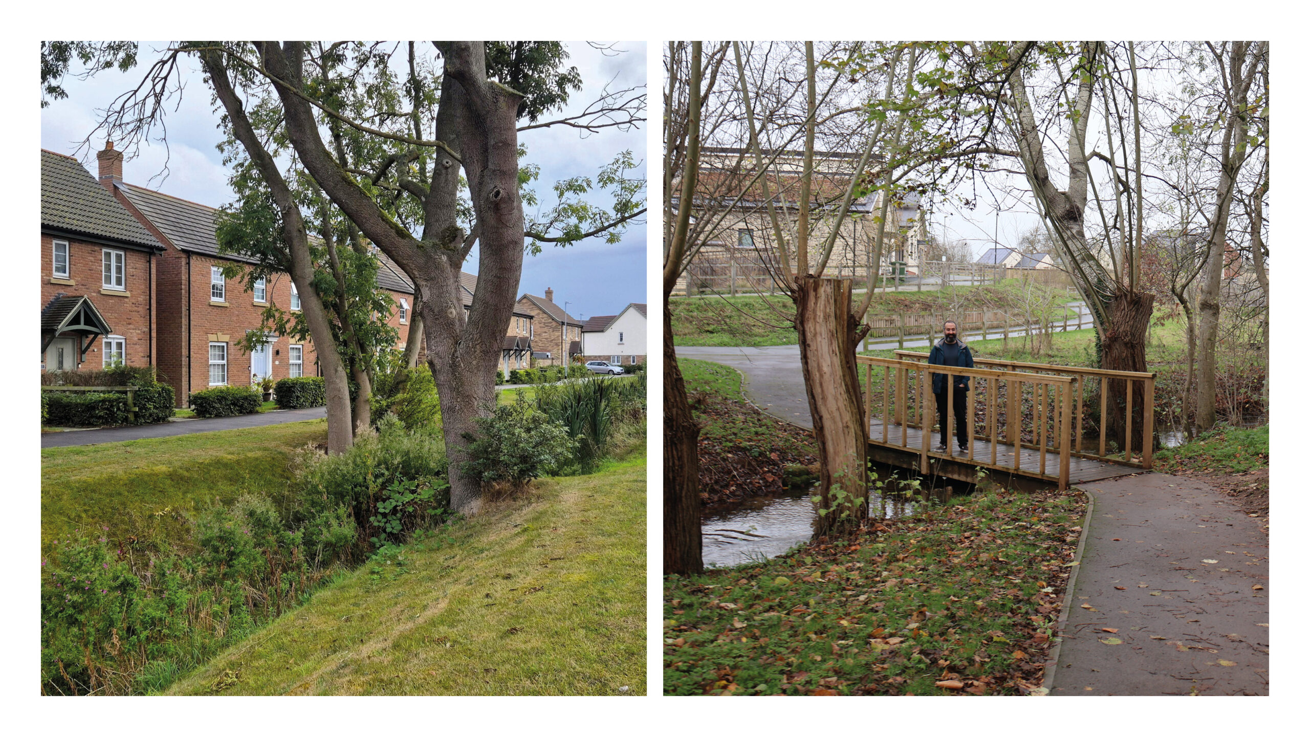 Examples of sites that integrate existing blue infrastructure. Bridgeways, Alford and Elmsbrook Eco Village, Oxfordshire.
