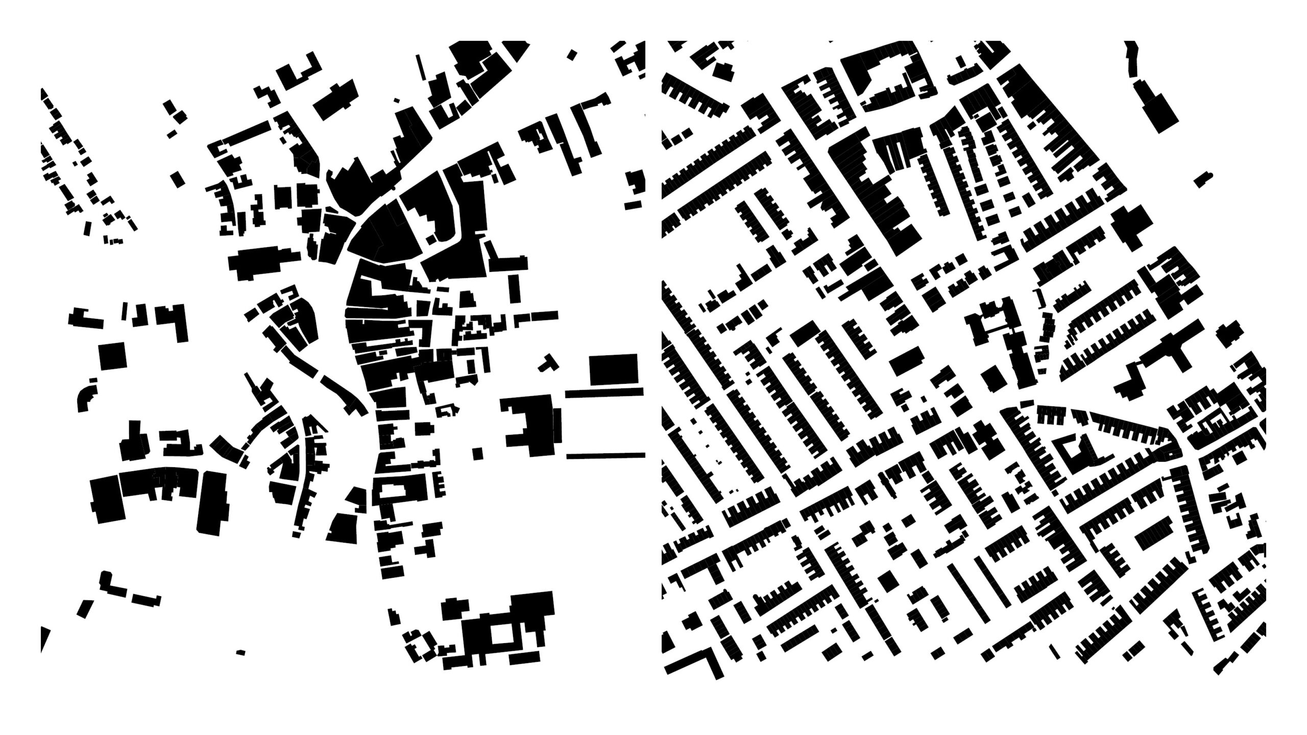 Typical street patterns in Boston and Cleethorpes. Examples of the 'Town' Area Type. Scale 1:500