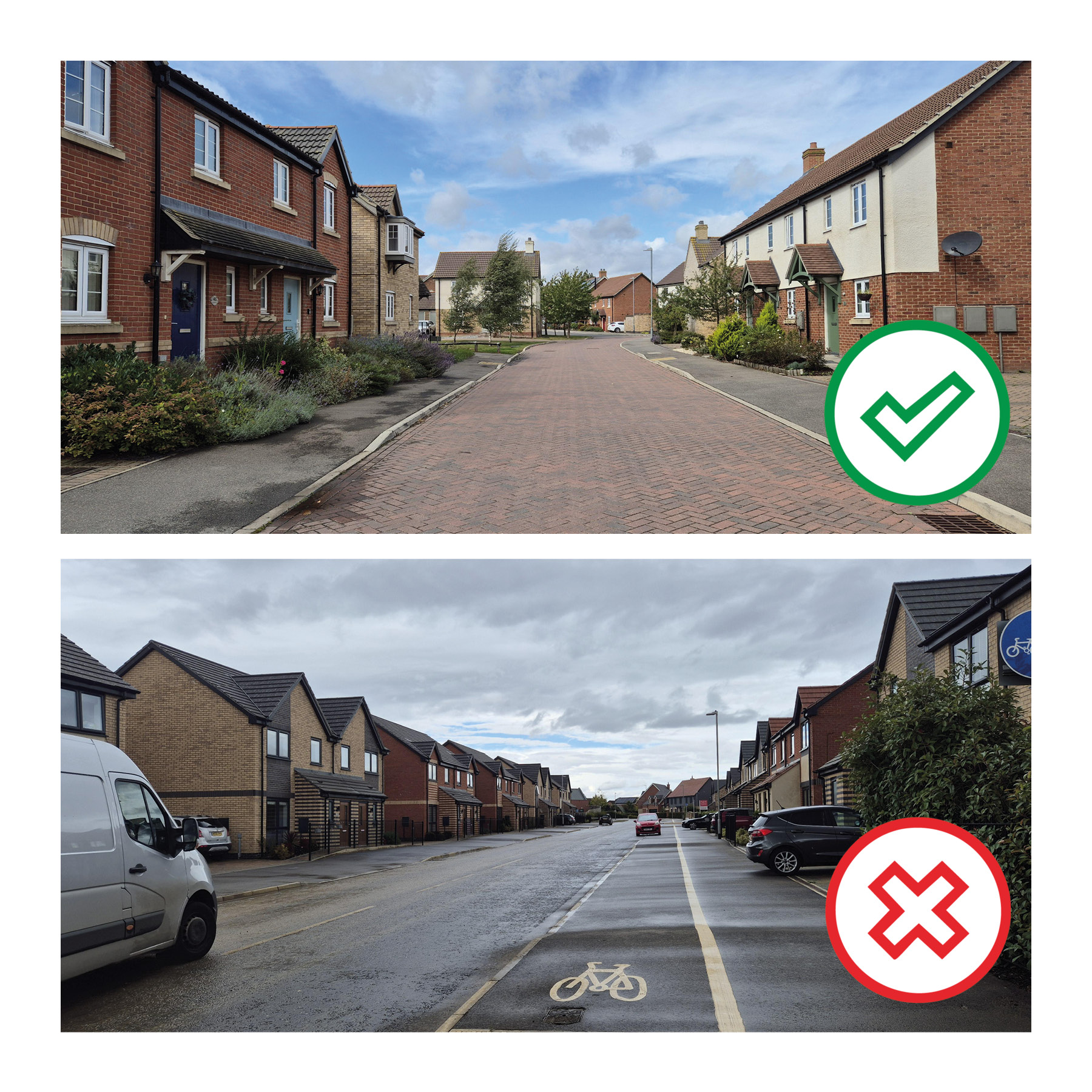 Example of streets with good enclosure and poor enclosure.