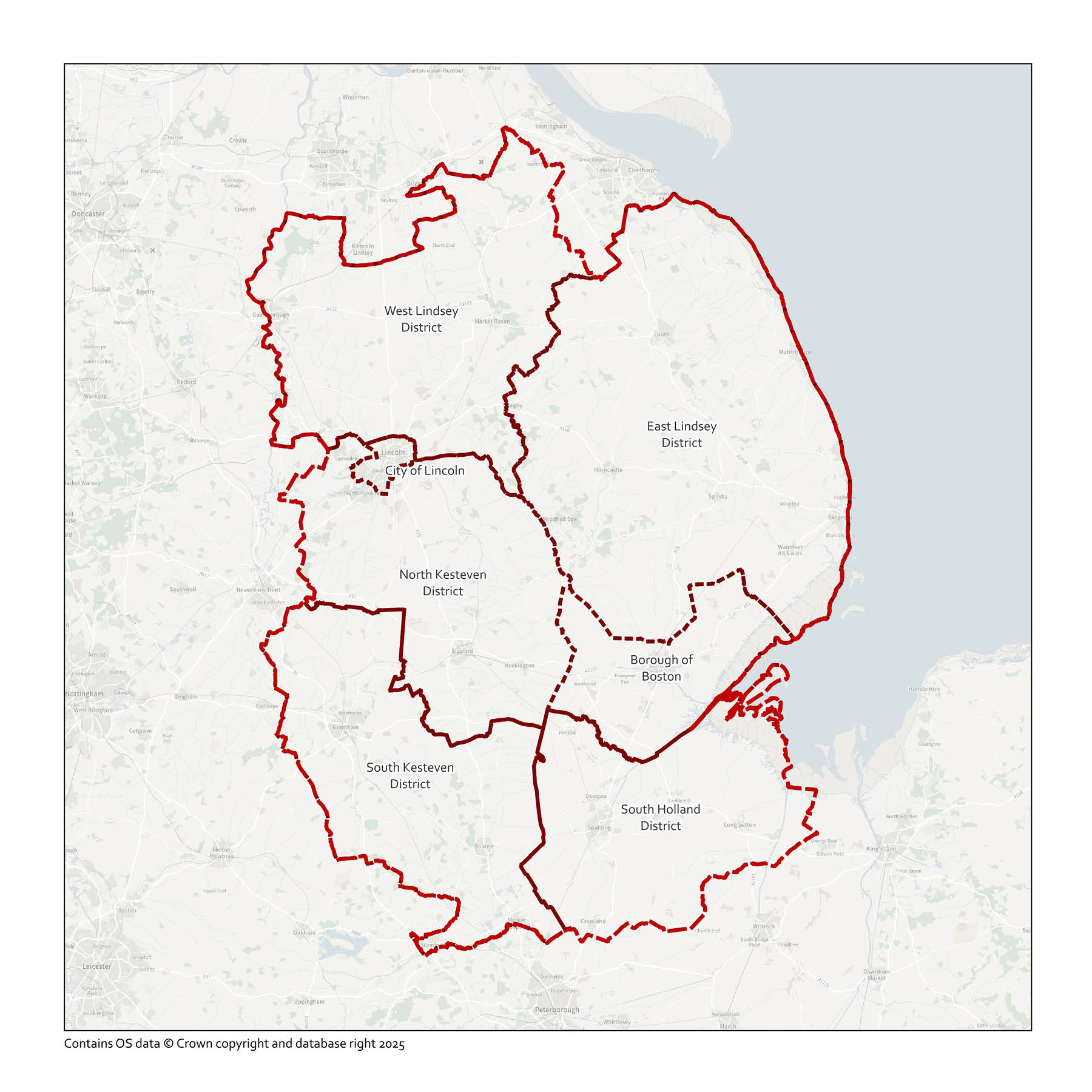 Map of Lincolnshire and its Districts