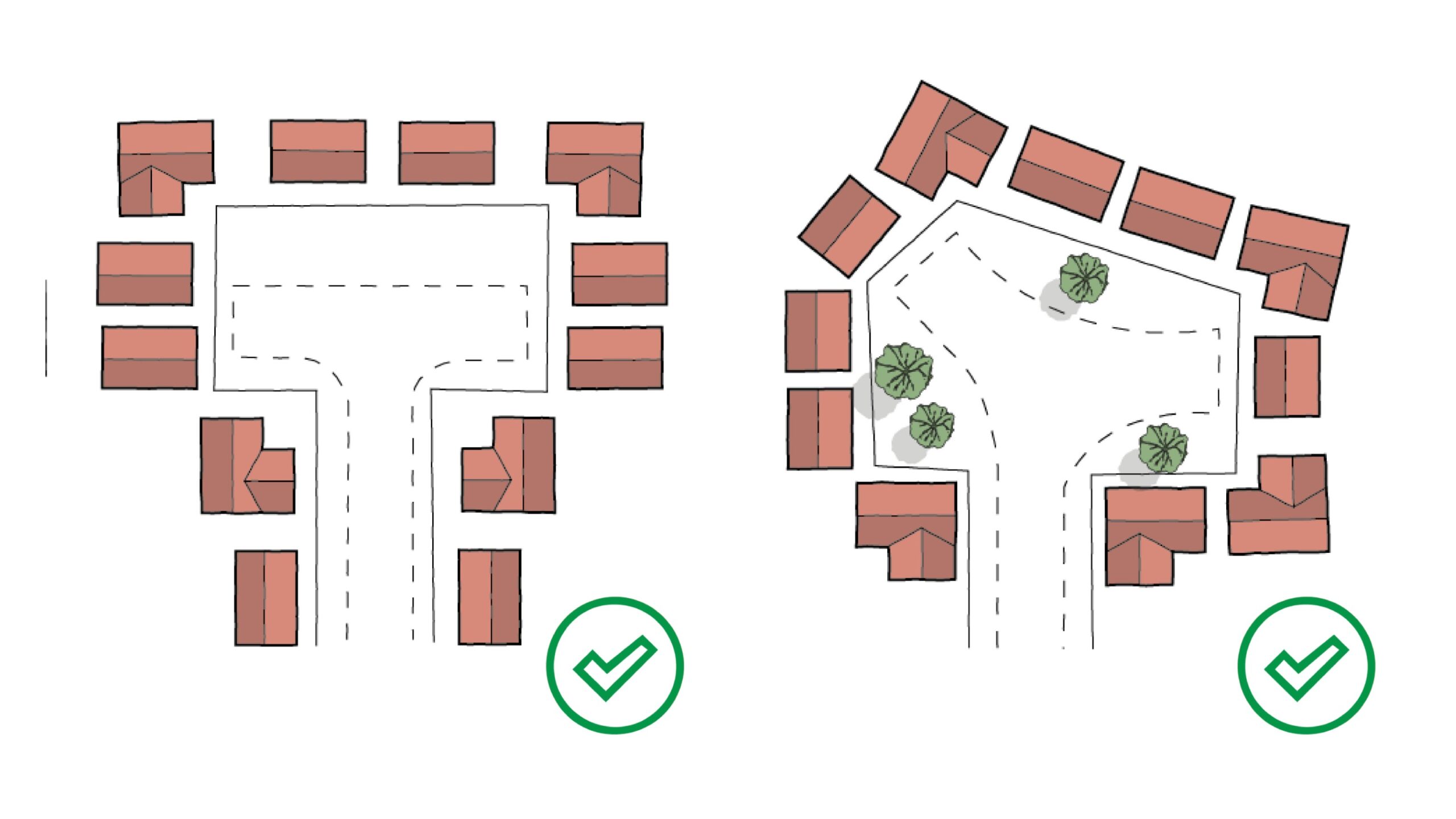 Suitable arrangements for turning heads (Images adapted from A Policy Statement for Scotland, Designing Streets 2010).