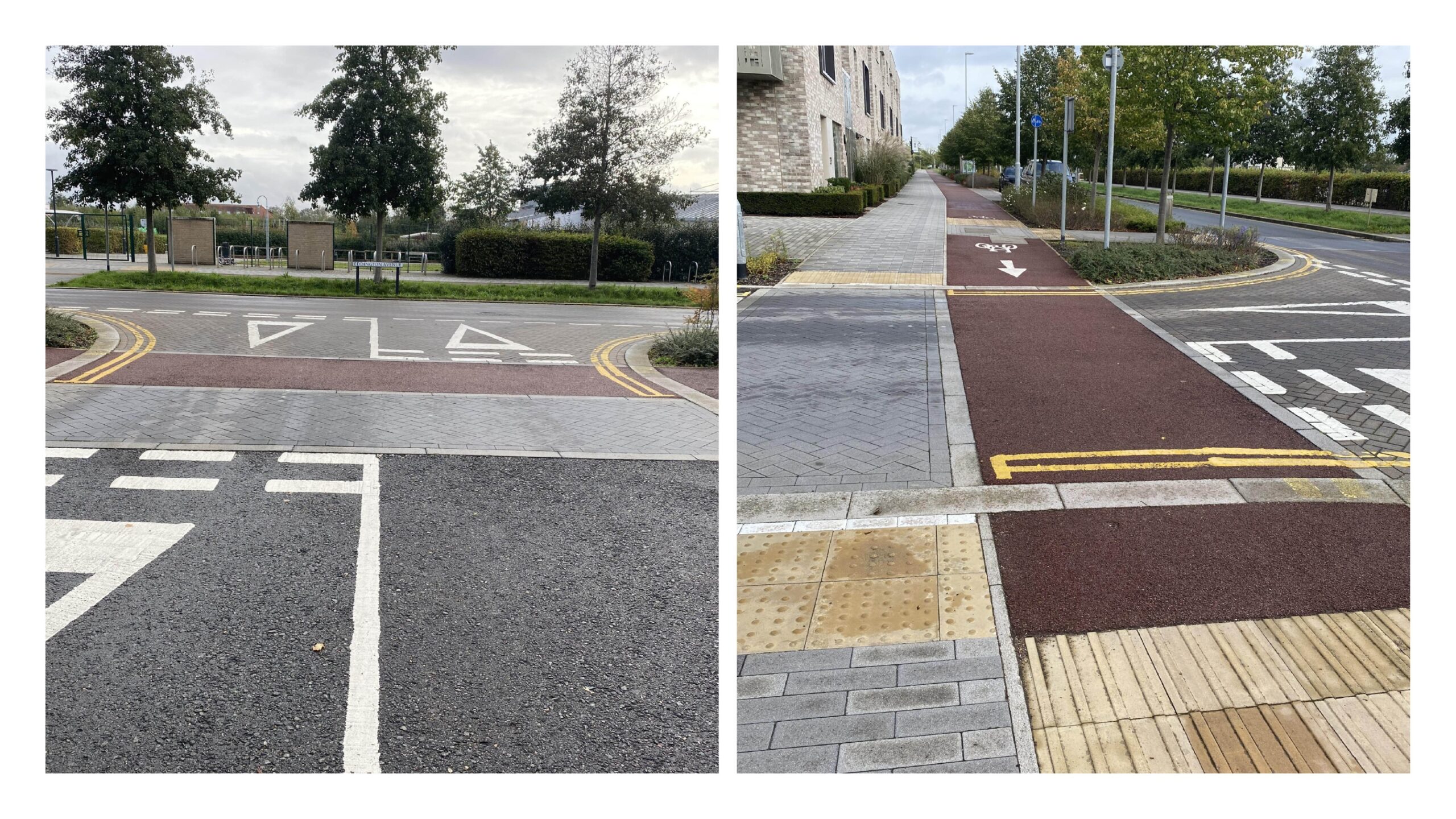 Continuous crossing with a cycle lane. Eddington, Cambridge (Homes England).