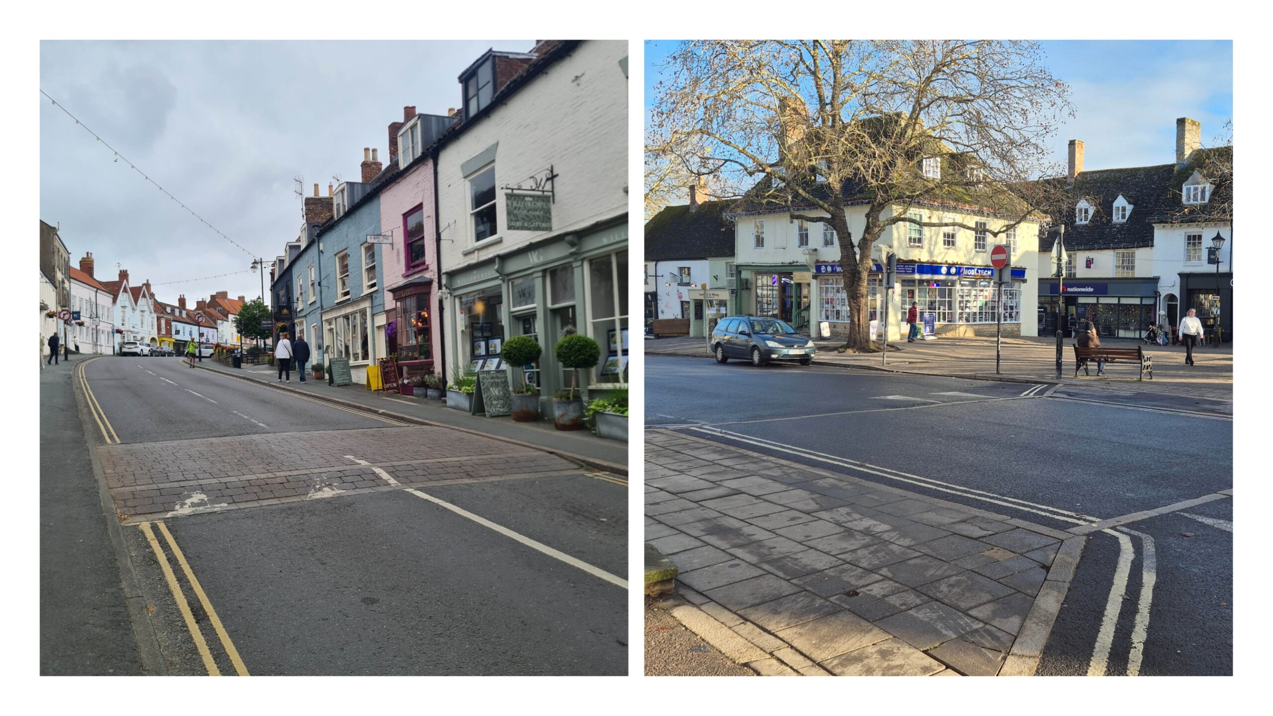 Raised table crossings. Malton, North Yorkshire and Whitney, Oxfordshire.