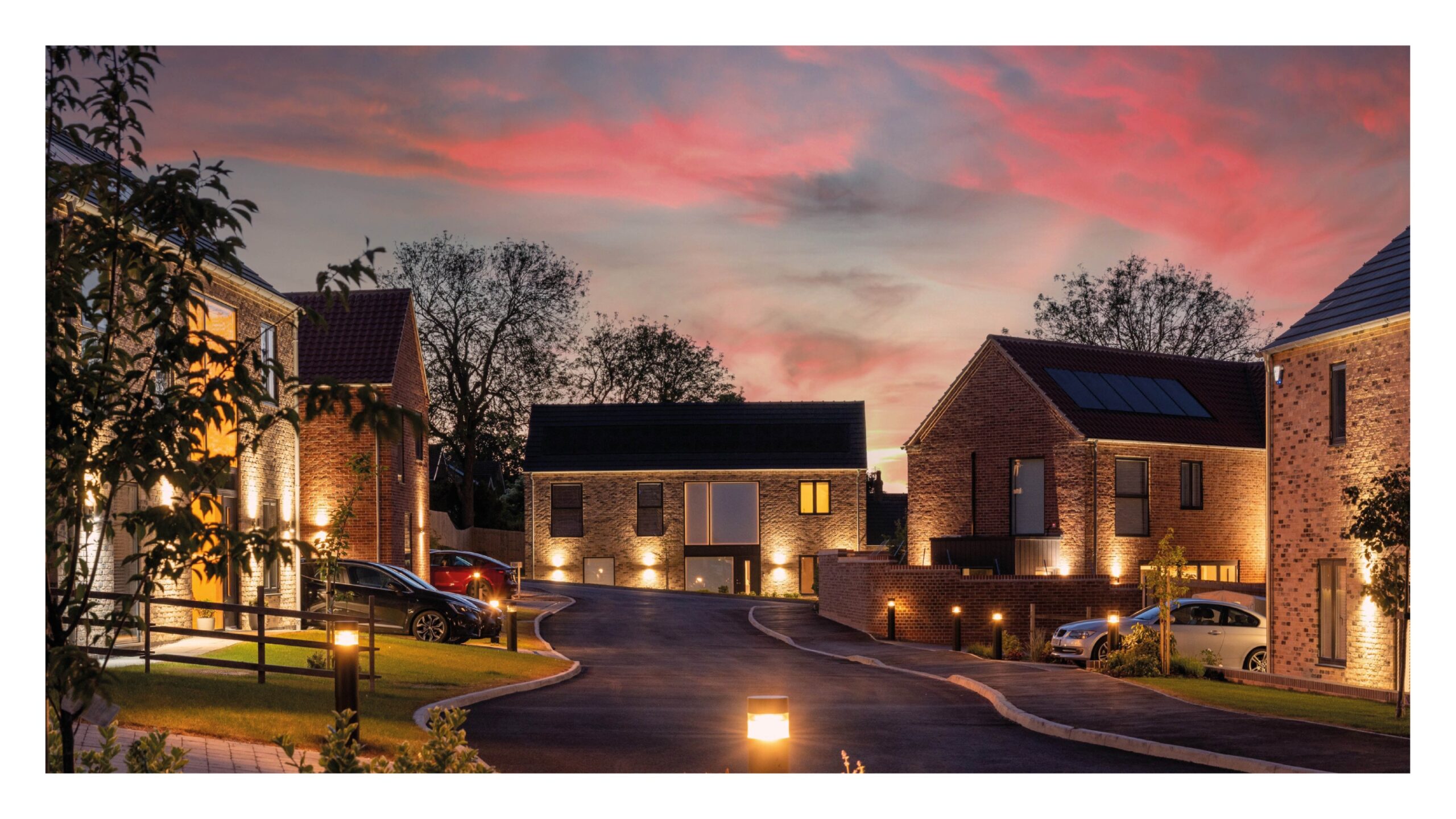 This development uses lighting bollards on the edge of the highway to provide lighting, each supplied from individual properties. Brackenbury Close, Horncastle (SJG Homes)