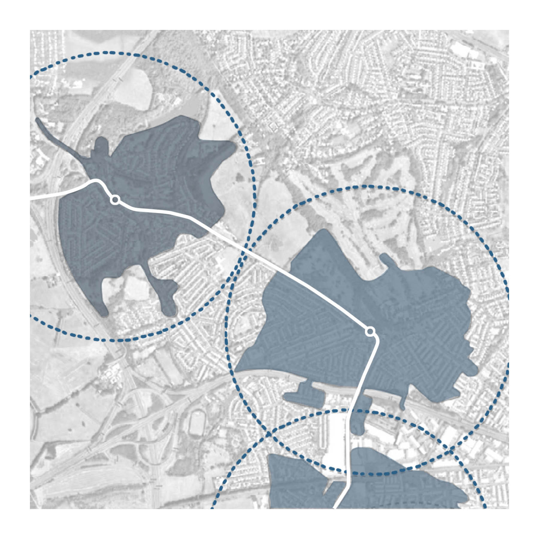 Isochrones, which show the area accessible within a certain walking time, are a useful way of measuring connectivity to existing amenities.