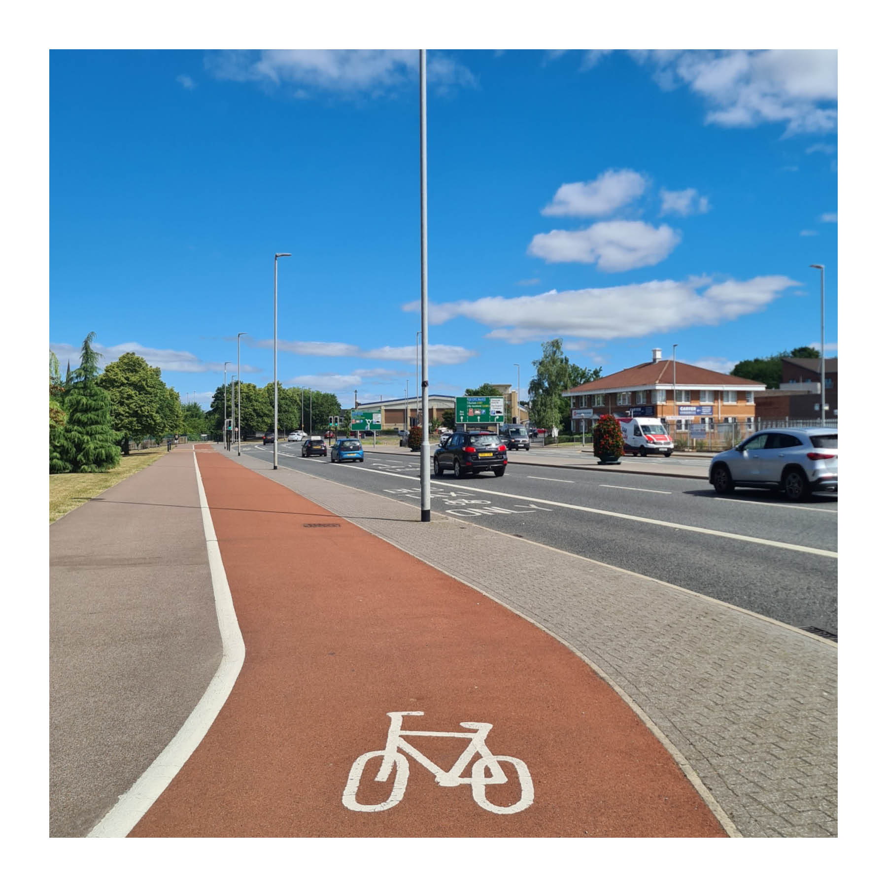 Segregated cycling routes, like this one in Darlington are safest for all users.