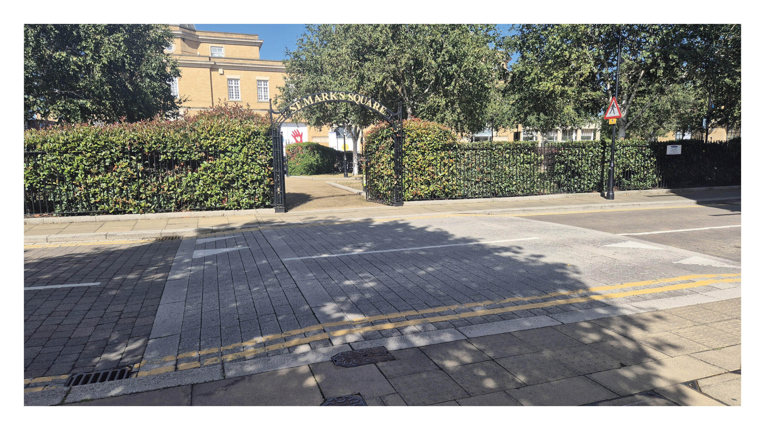 A raised table crossing, conveniently located at a park entrance. Lincoln.