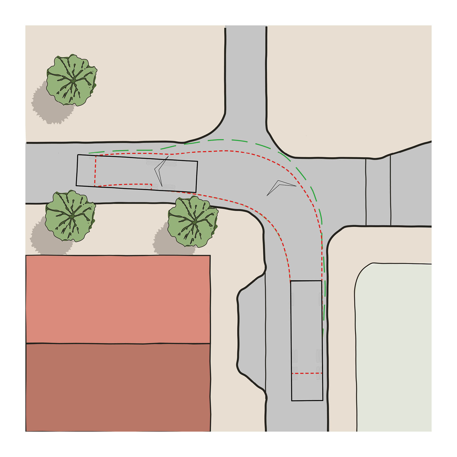 Bin lorries can navigate tight corners by using both sides of the street if needed.