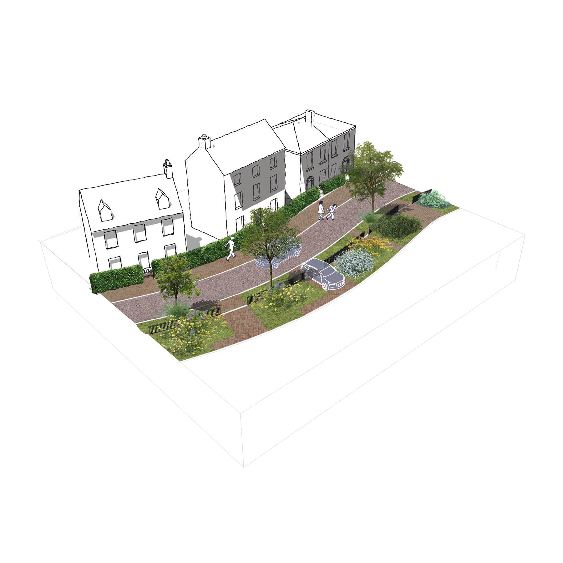 Residential Street - With single footway / cycleway (visualisation)