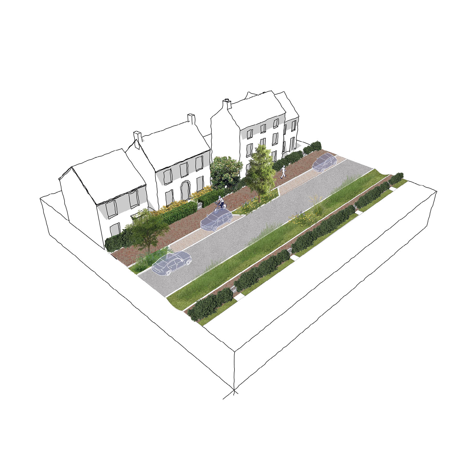 Residential Street - With on-plot parking (visualisation)