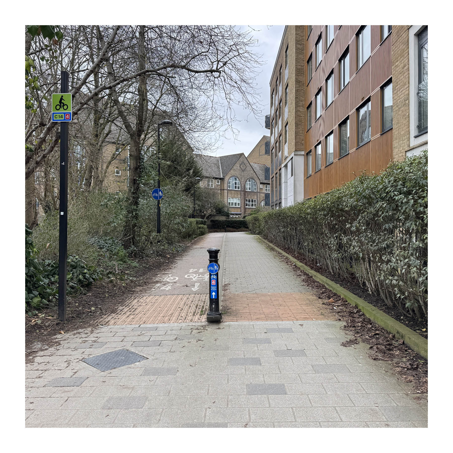 Example of a Cycling Street in London, with minimal separation. Ideally frontage access would be provided.