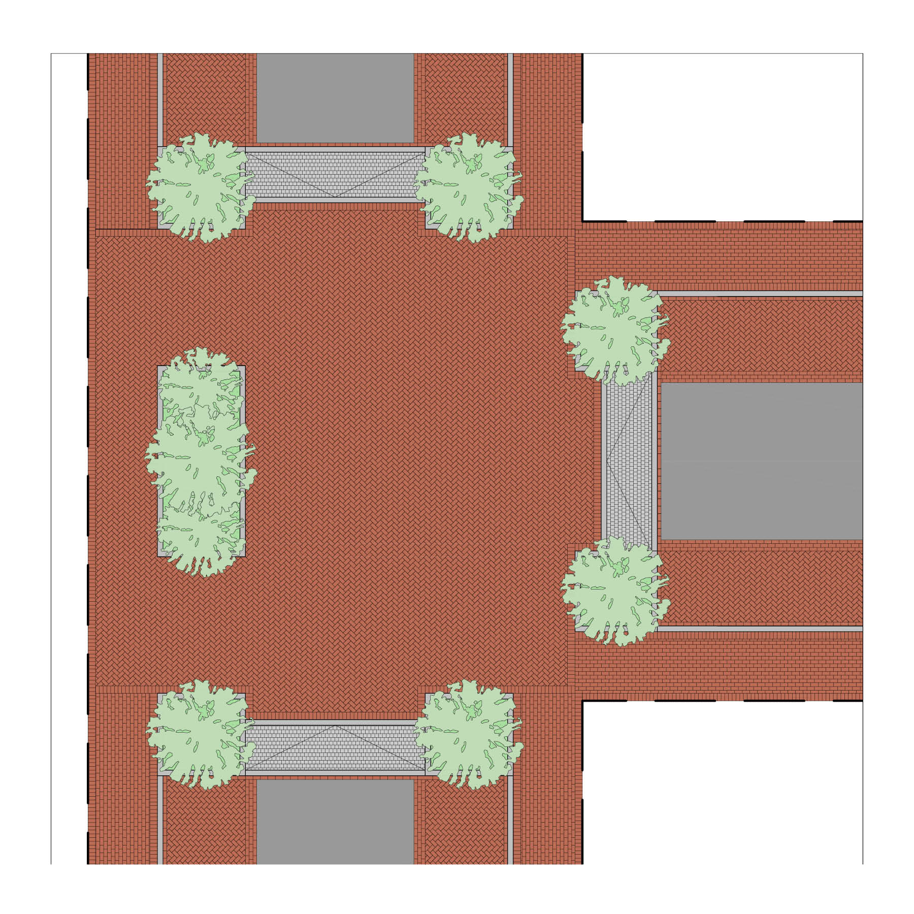 A raised table at a junction slowing traffic and providing level crossing for pedestrians. This example leads onto a mews street (shared surface) which is at the same level as the raised table.
