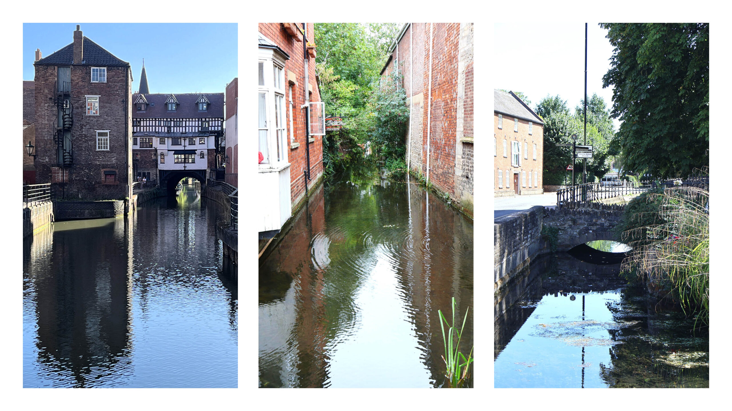 Historic water features in Lincolnshire - River Witham, Lincoln; Nine Foot River, Sleaford; Bourne Eau