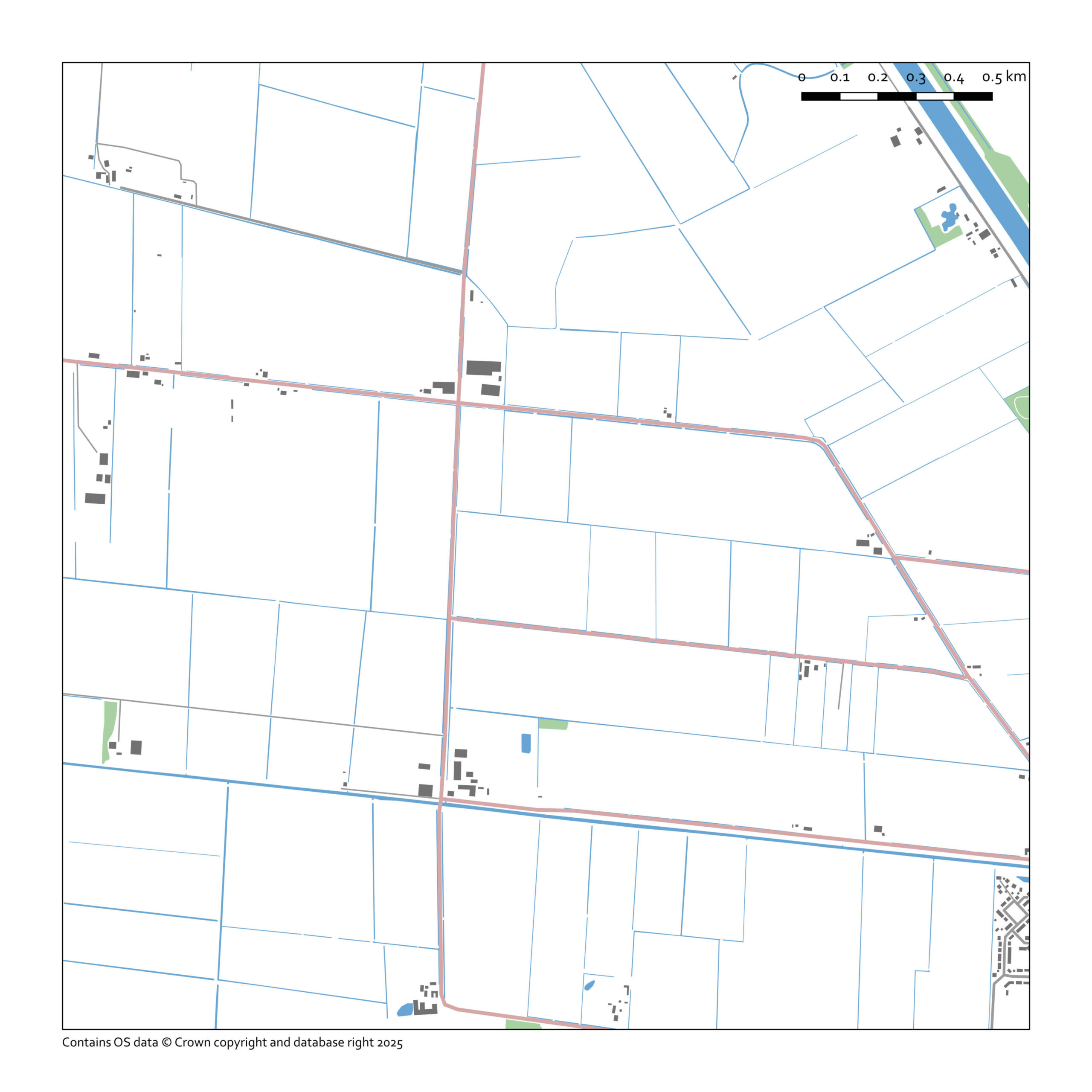 Map extract showing a typical pattern of land drainage ditches