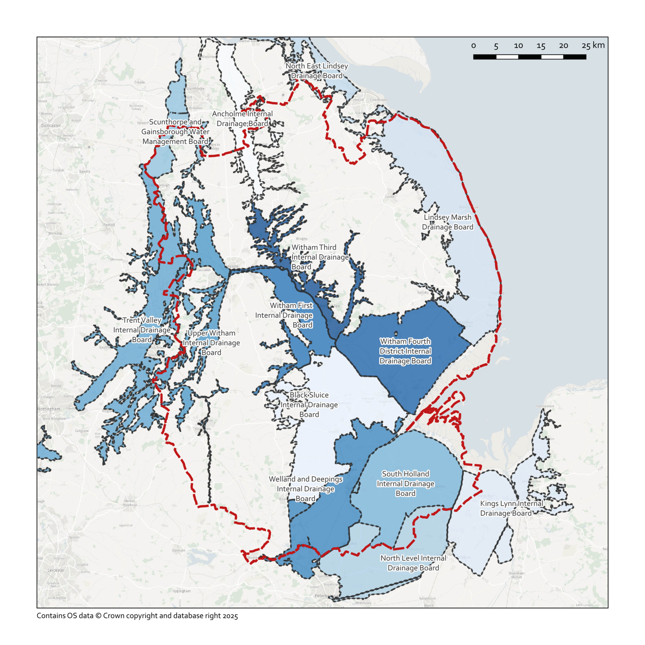 Map of Internal Drainage Boards in Lincolnshire