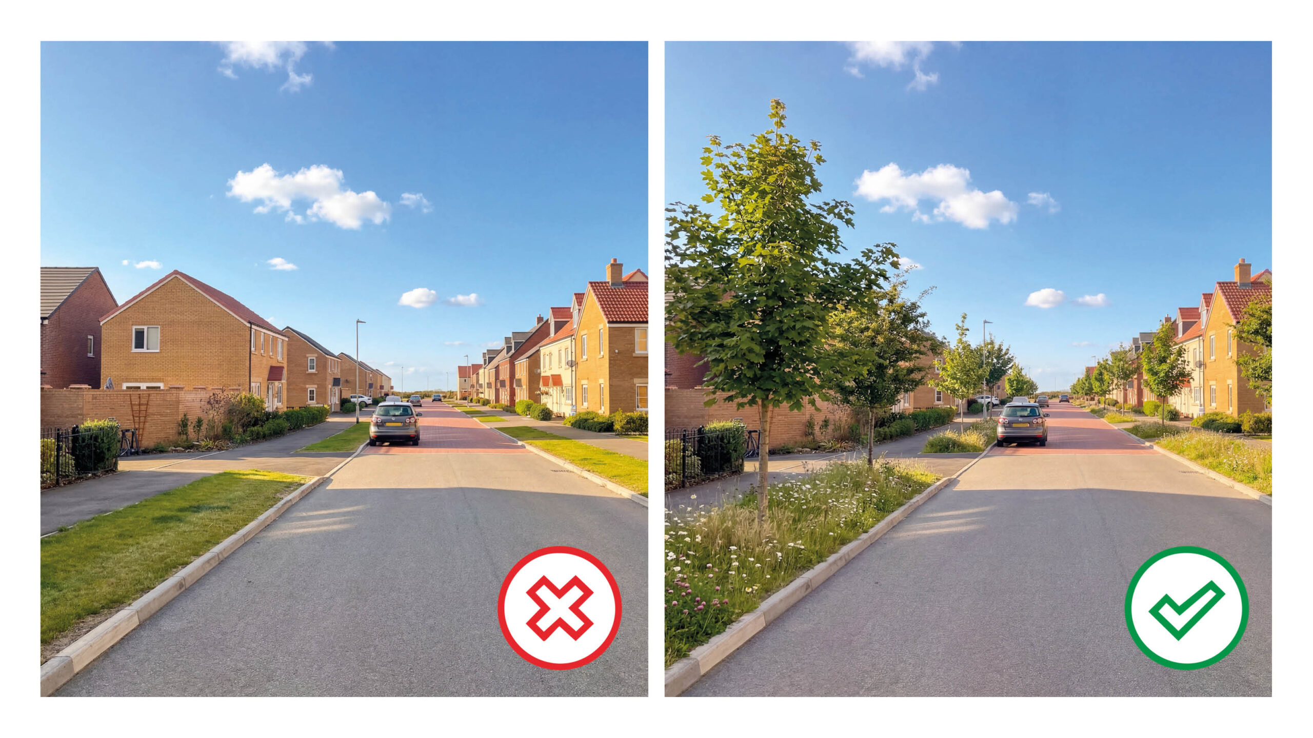 Before and after - A verge with and without trees.