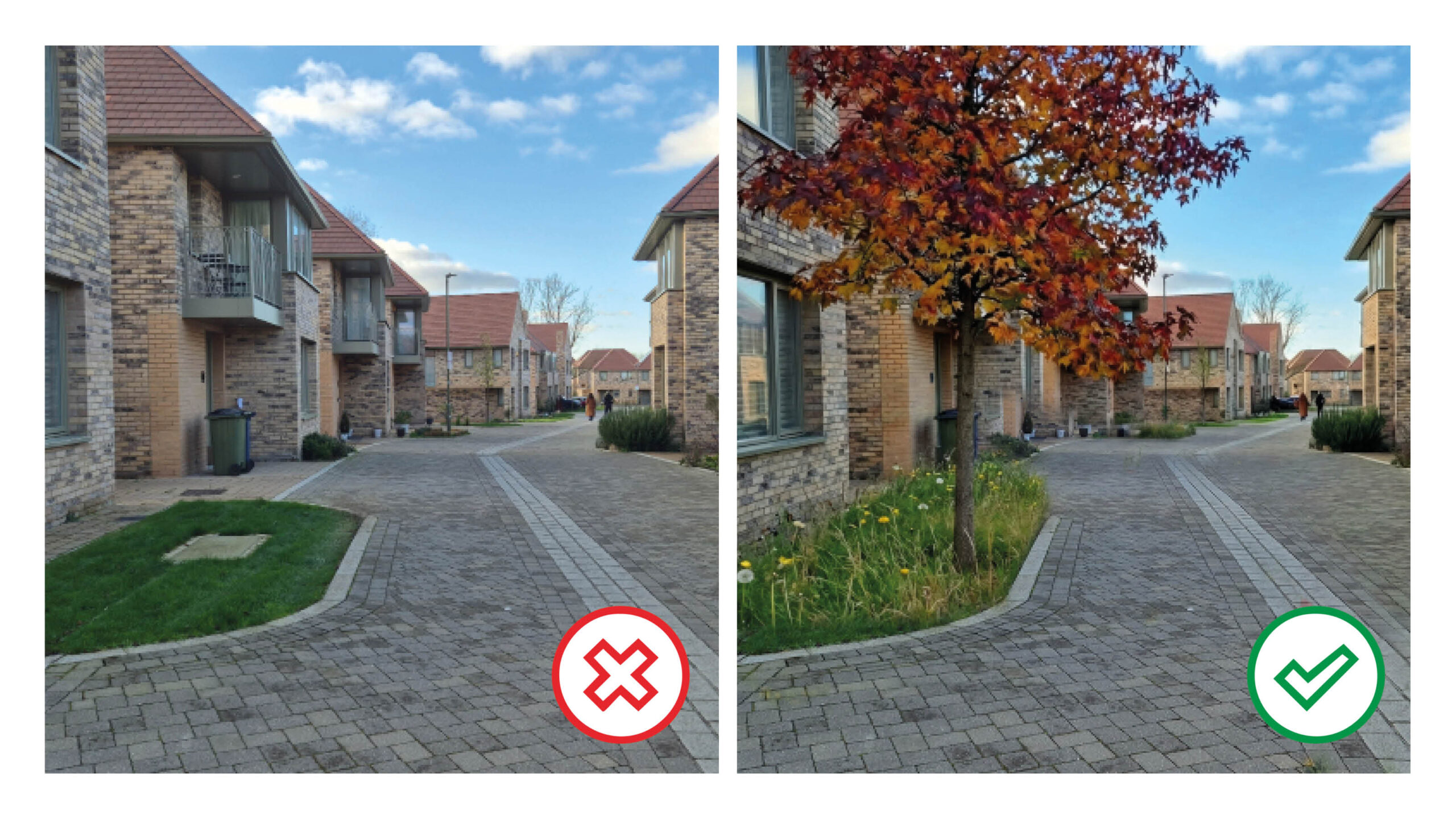 Before and after – Mews street with and without trees