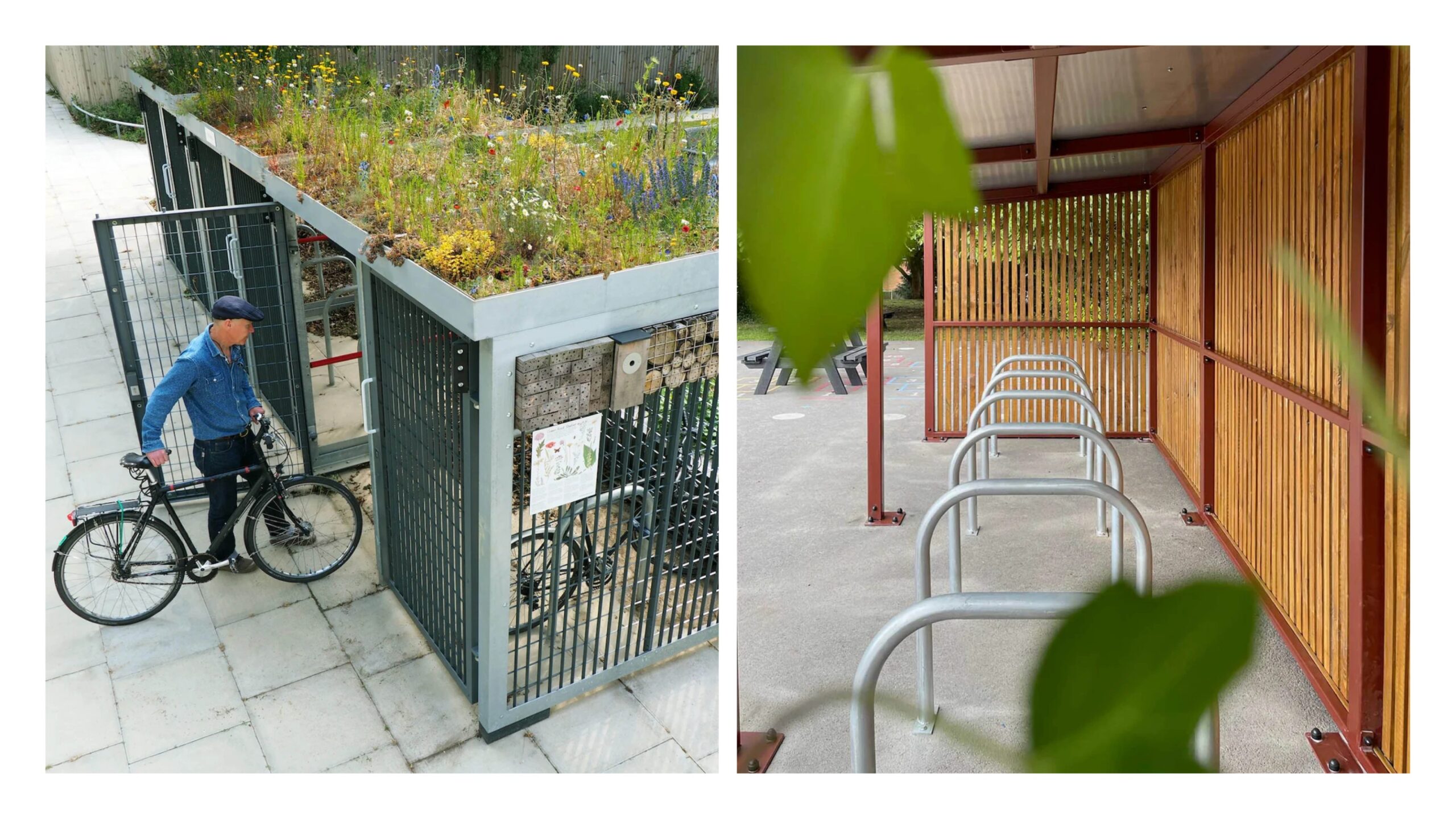 Examples of communal bike storage. (Left: Grass Roof Company; Right: Atlantic bike)