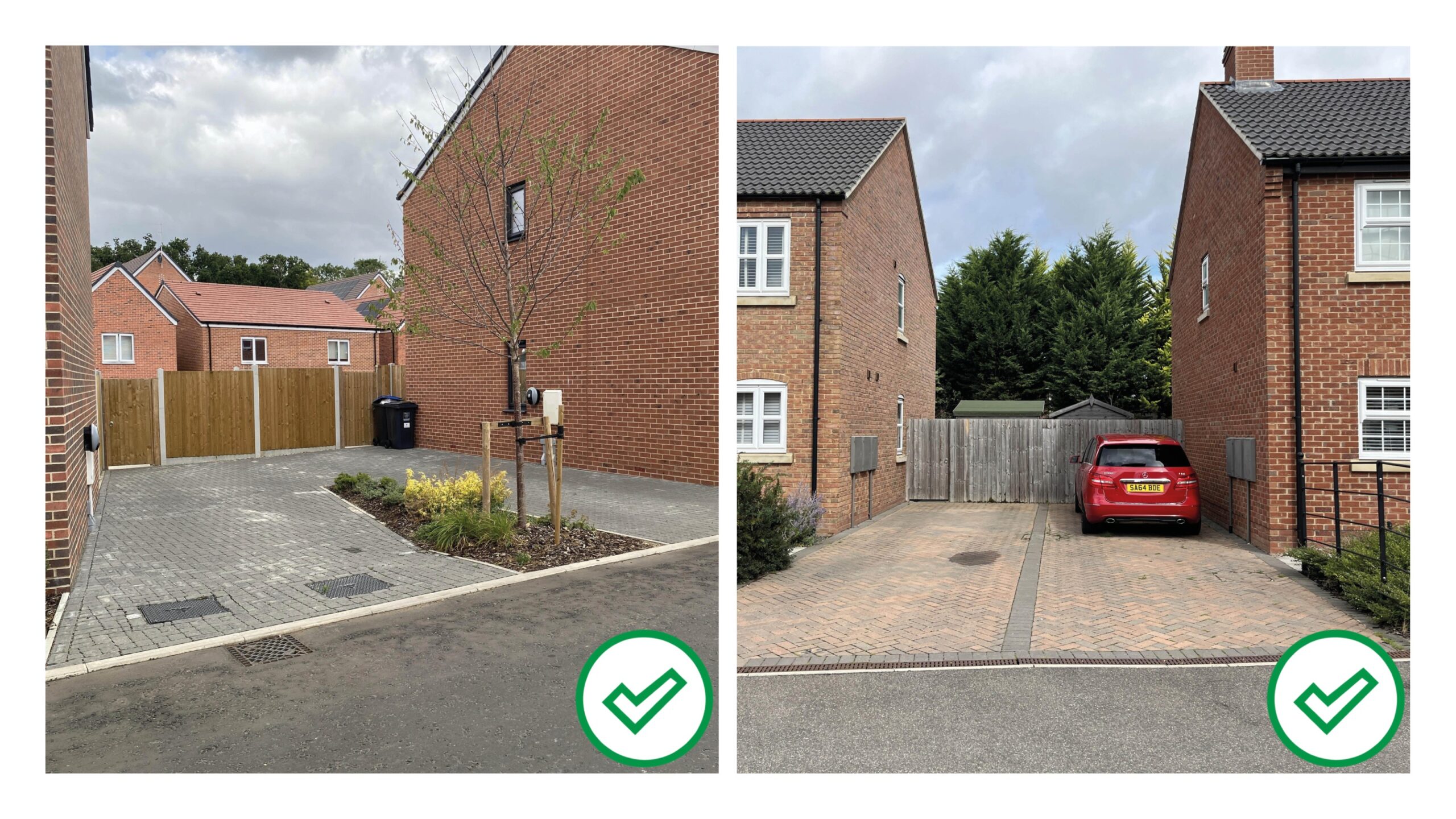 Examples of appropriate side parking in Hemel Hempstead (Homes England) and Boston