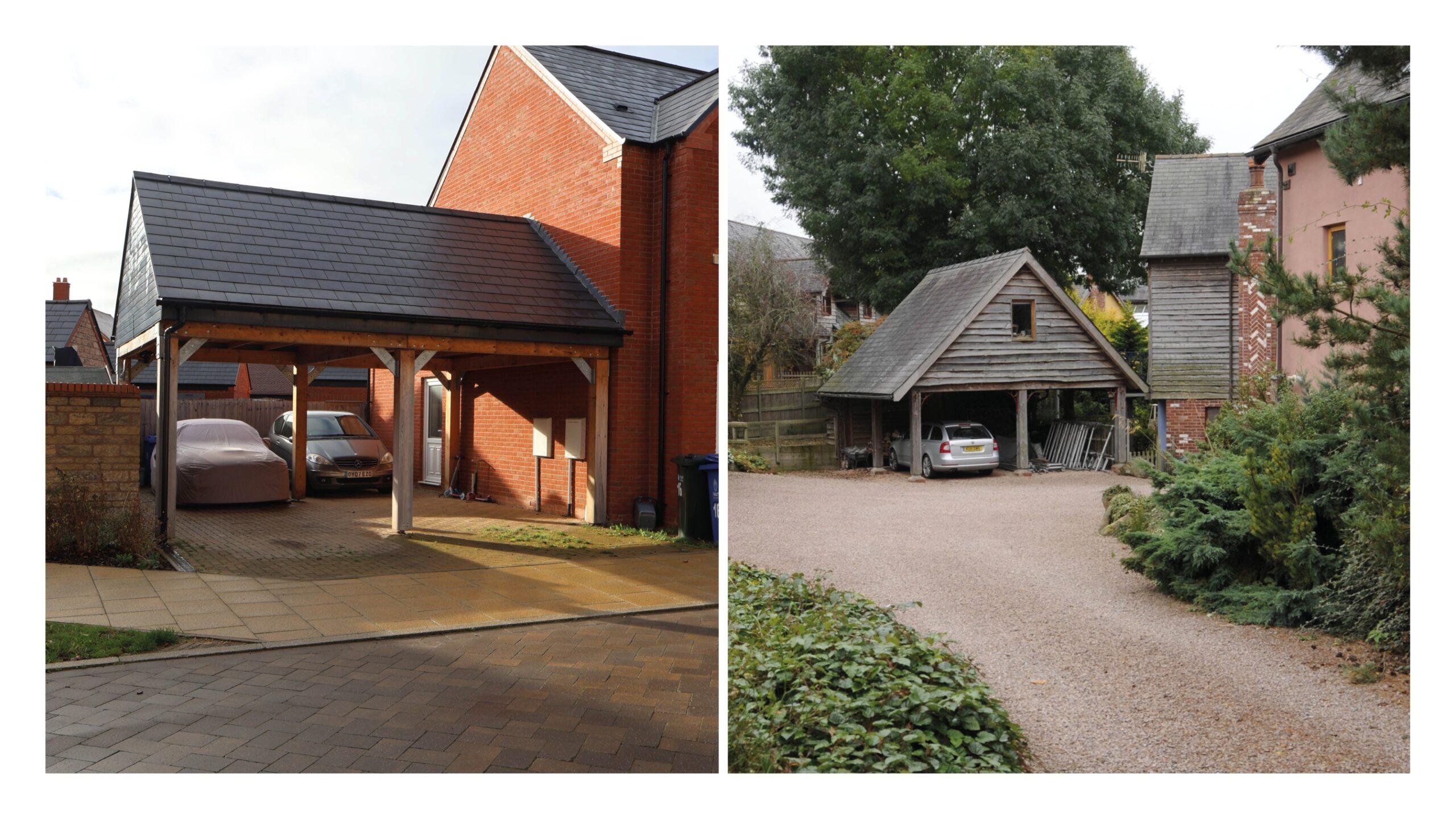 Example of car ports. Kingsmead Oxfordshire and the Wintles, Shropshire
