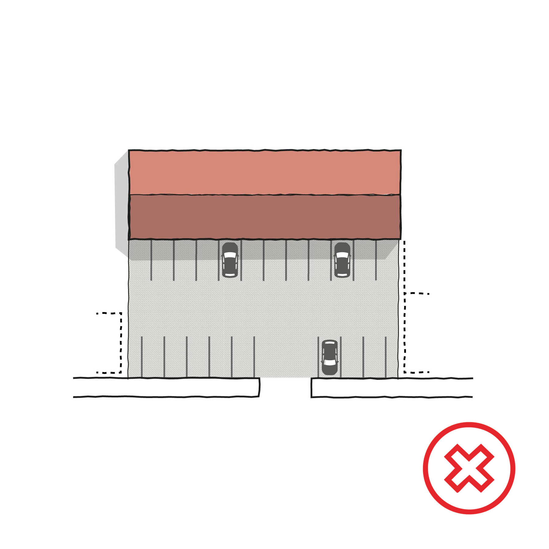 Inappropriate parking arrangements for commercial or mixed-use developments.